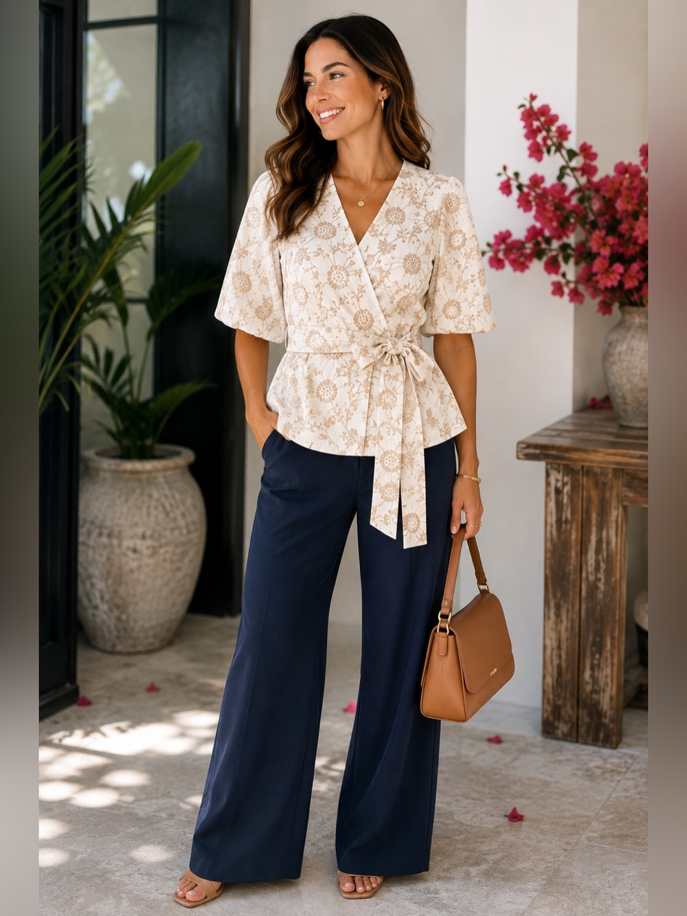 Elie Tahari NWT Large Embroidered Faux Wrap Belted Blouse $325